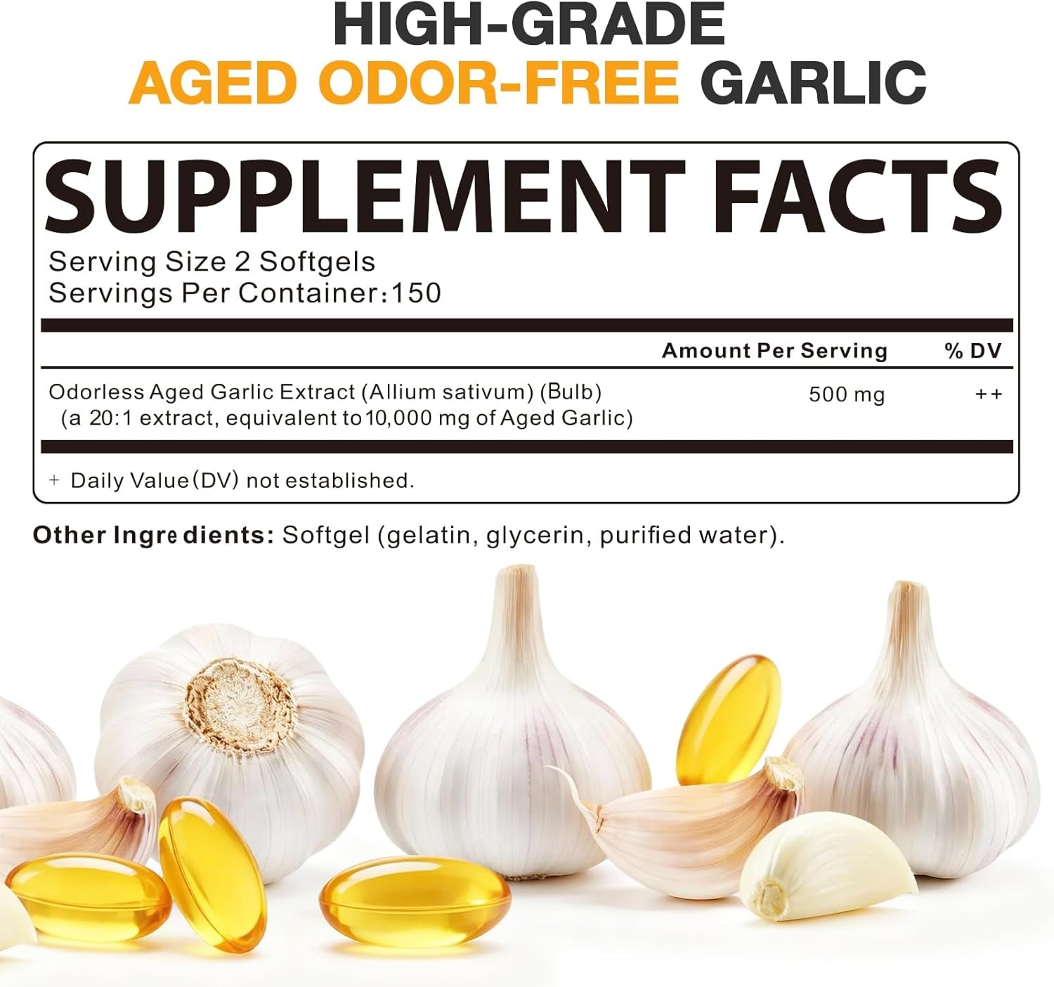 Aged Garlic Extract - 300 Count Aged Garlic Supplements for Daily Wellness & Cardiovascular Wellness Routines, Non-Gmo, All-Natural Softgels, Pure Antiox Wellness