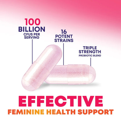 Probiotics for Women - Probiotic Blend 100 Billion CFU per Serving - Women'S Probiotic for Targeted Vaginal & Digestive Health Support - 16 Strains, Cranberry, Prebiotics - Bottled USA - 60 Capsules