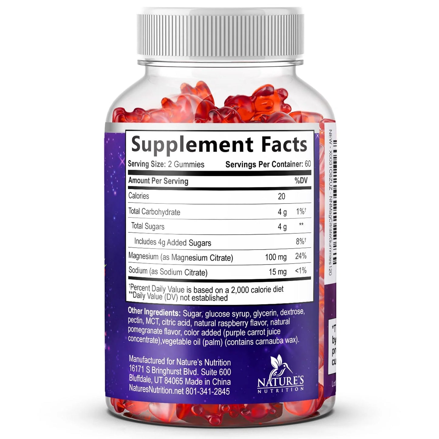 Magnesium Citrate Gummies - High Absorption Magnesium Citrate Gummy Supplement - Natural Bone, Nerve, Muscle, Calm, & Relaxation Support for Adults - Raspberry Flavor, Gluten Free, Vegan, 120 Gummies