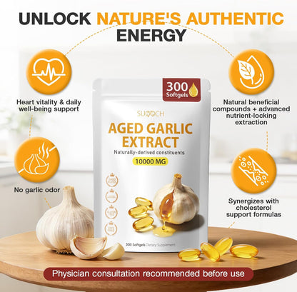 Aged Garlic Extract - 300 Count Aged Garlic Supplements for Daily Wellness & Cardiovascular Wellness Routines, Non-Gmo, All-Natural Softgels, Pure Antiox Wellness