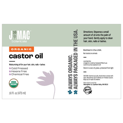 Organic Castor Oil Cold Pressed in Amber Glass Bottle (16 Oz) USDA Certified, Hexane Free - Moisturizing Oil for Hair, Skin, Face, Eyelashes, Brows, Nails, and Castor Wraps