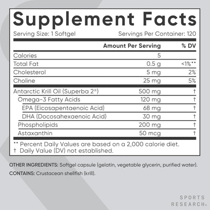 ® Antarctic Omega-3 Krill Oil, 120 Count Mini-Softgels | Easy to Swallow Minis W/ EPA & DHA, Choline, Phospholipids & Astaxanthin - MSC Certified Sustainable, Non-Gmo, Gluten-Free