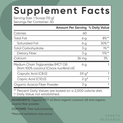 Organic MCT Oil Powder - Keto & Vegan Mcts C8, C10 from Coconuts - Fatty Acid Brain & Body Fuel*, Non-Gmo & Gluten Free - Unflavored, Perfect in Coffee, Tea & Protein Shakes - 10.6 Oz
