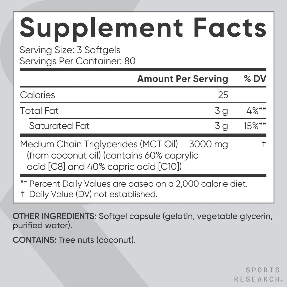 100% MCT Oil 1000Mg 240 Softgels Keto Brain & Body Fuel Non-Gmo Coconut Oil