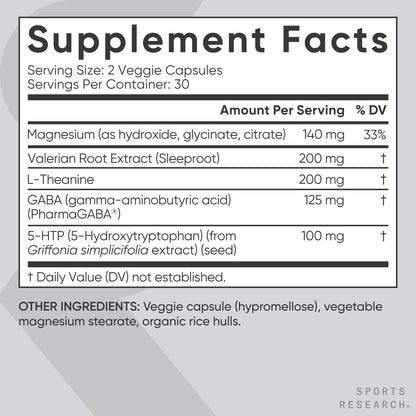 ® Sleep Complex- Melatonin-Free Vegan Capsules - with Valerian Root, GABA, L-Theanine, Magnesium & 5-HTP - 30 Servings