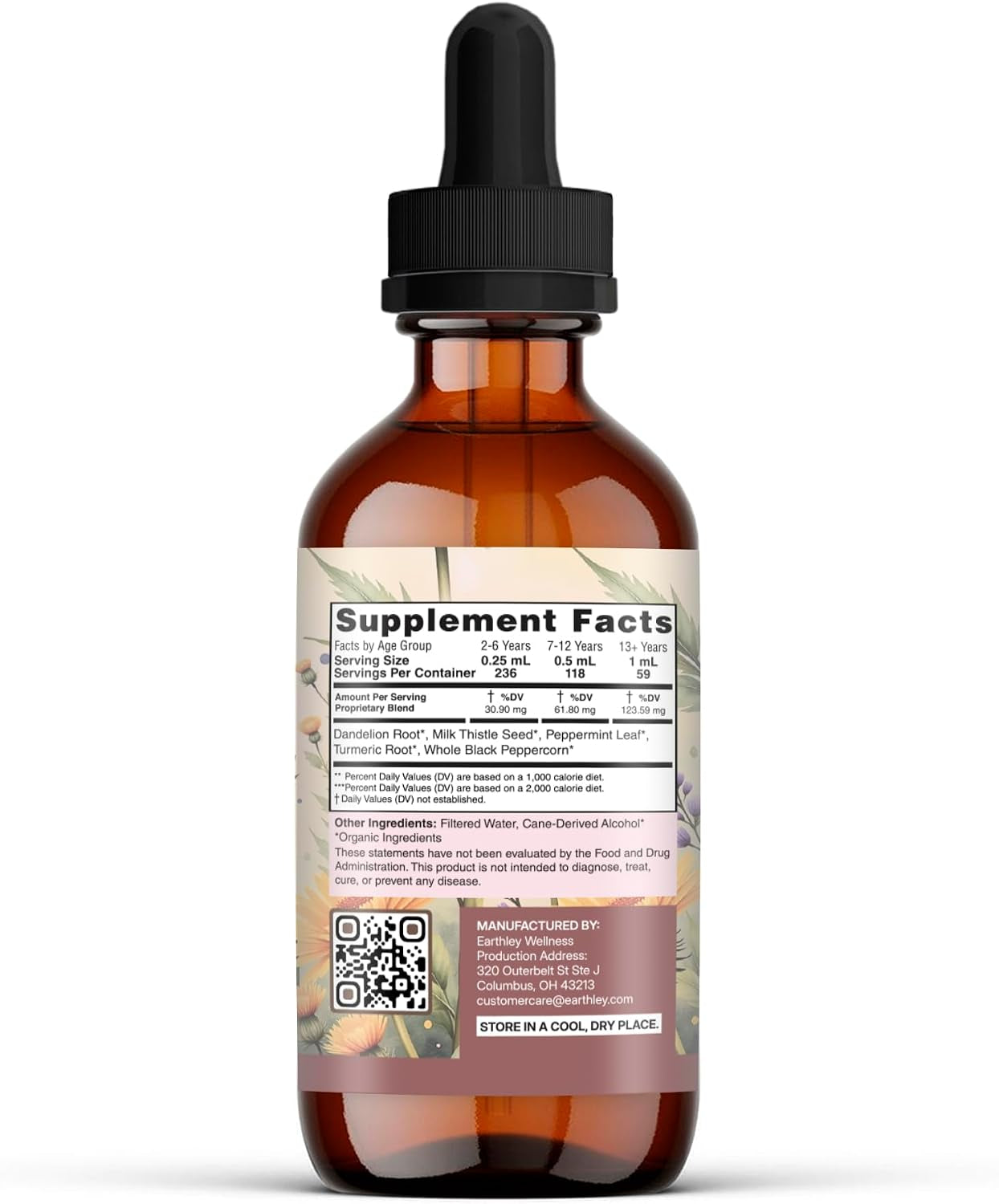Liver Love, Herbal Blend for Liver Support Milk Thistle Seed, Dandelion Root, Peppermint Leaf, and Turmeric Root, Supports Digestion & Wellness, Natural, 2Oz (Regular)