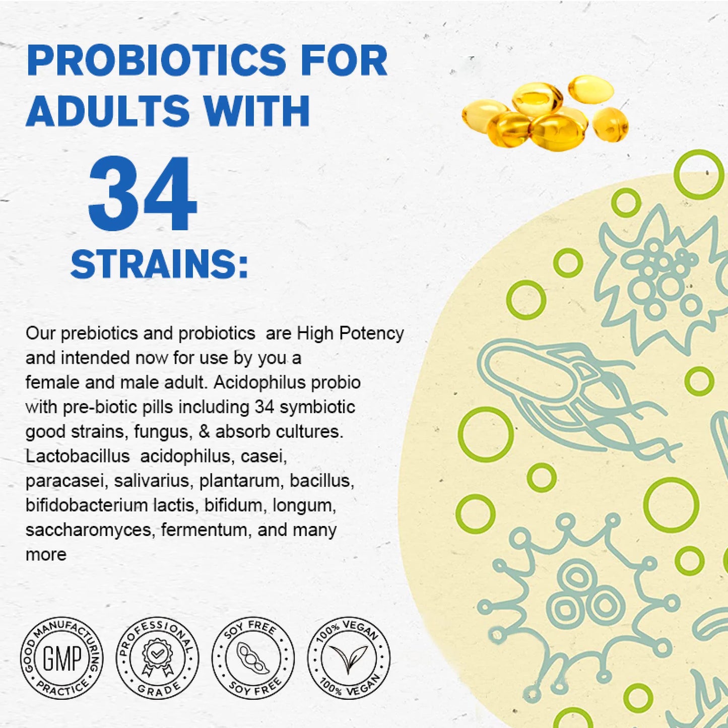 (3 Pack) Probiotics for Women and Men, with Prebiotics and Digestive Enzymes,Digestive & Gut Health by GPGP