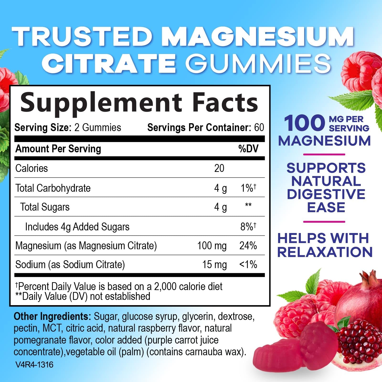 Magnesium Citrate Gummies - High Absorption Magnesium Citrate Gummy Supplement - Natural Bone, Nerve, Muscle, Calm, & Relaxation Support for Adults - Raspberry Flavor, Gluten Free, Vegan, 120 Gummies