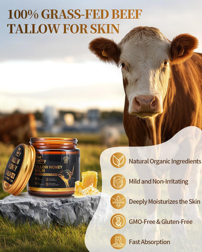 Beef Tallow for Skin 4/OZ Unscented Handmade Whipped Beef Tallow for Face Body & Moisturizer with Organic Grass-Fed Beef Tallow and Honey Balm Natural Formula for Dry Sensitive Skin (Unscented)