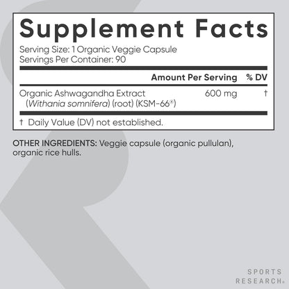 ® Organic Ashwagandha – Adaptogen for Relaxation, Calm & Sleep Support – Made with Organic KSM-66® – 600 Mg – Non-Gmo Verified, Gluten-Free, Certified Vegan – 90 Veggie Capsules