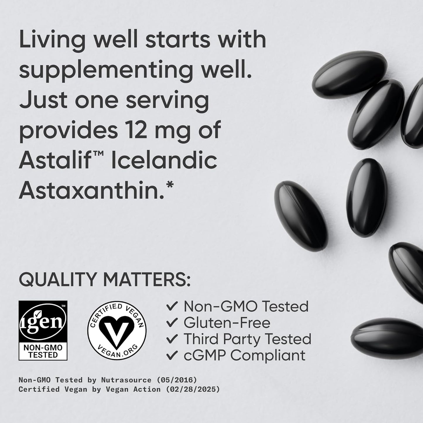 ® Vegan Astaxanthin 12Mg W/Organic Coconut Oil, 60 Count | Plant-Based Antioxidant Supplement for Skin & Eye Health Support - Soy-Free, Non-Gmo, Gluten-Free
