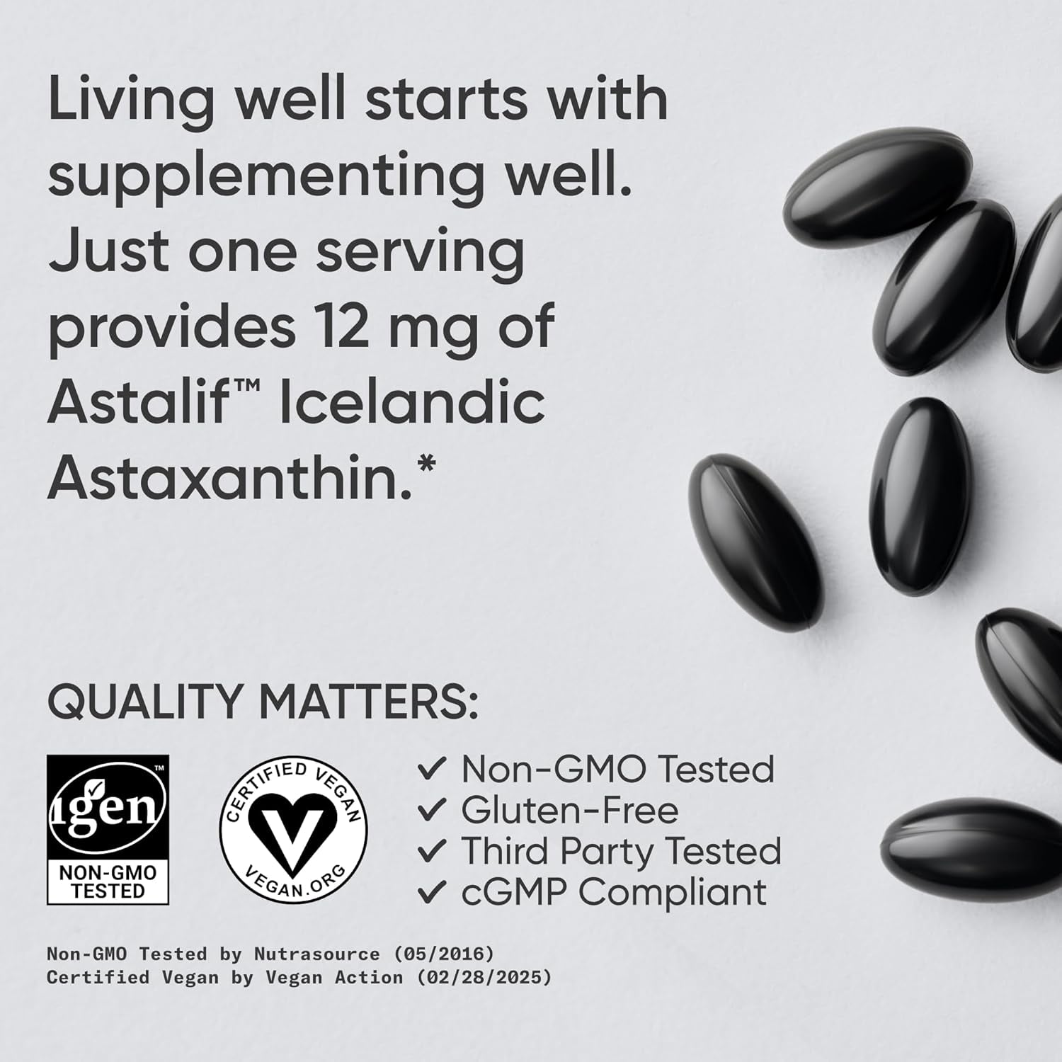 ® Vegan Astaxanthin 12Mg W/Organic Coconut Oil, 60 Count | Plant-Based Antioxidant Supplement for Skin & Eye Health Support - Soy-Free, Non-Gmo, Gluten-Free