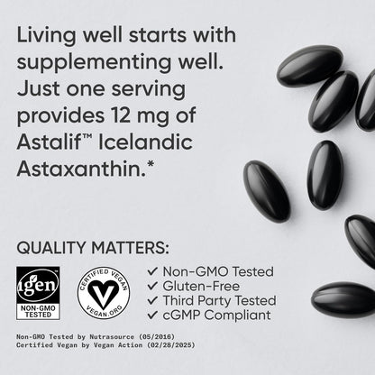 ® Vegan Astaxanthin 12Mg W/Organic Coconut Oil, 60 Count | Plant-Based Antioxidant Supplement for Skin & Eye Health Support - Soy-Free, Non-Gmo, Gluten-Free