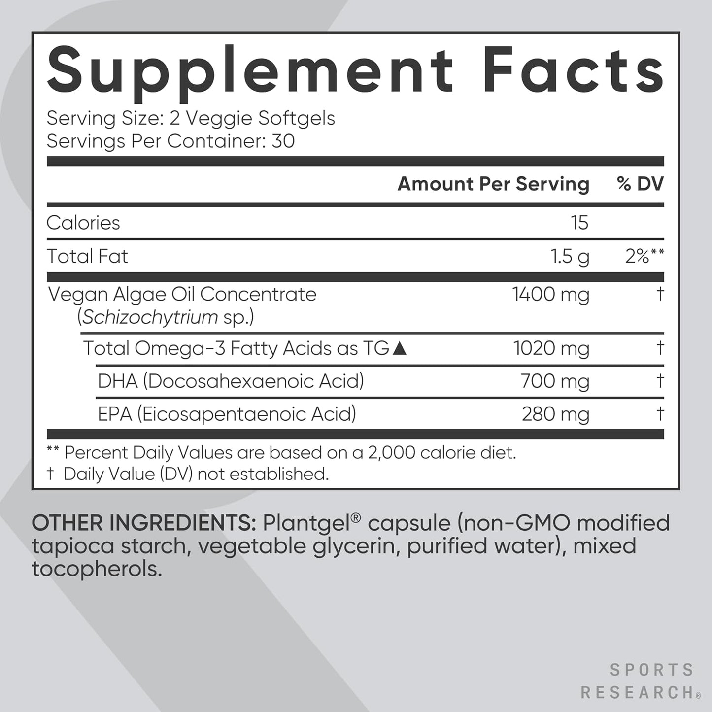 ® Vegan Omega-3 Algae Oil 1040Mg, 60 Count Plantgels™ | Triglyceride Form EPA & DHA - Vegan, Non-Gmo, Carrageenan-Free Softgel