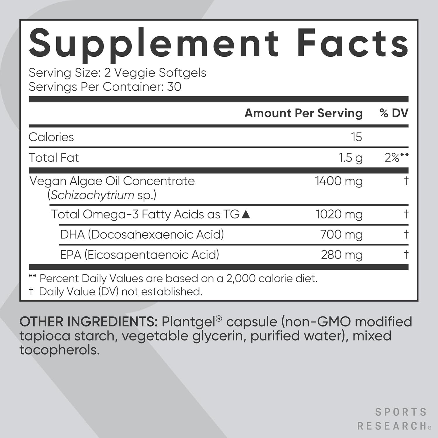 ® Vegan Omega-3 Algae Oil 1040Mg, 60 Count Plantgels™ | Triglyceride Form EPA & DHA - Vegan, Non-Gmo, Carrageenan-Free Softgel