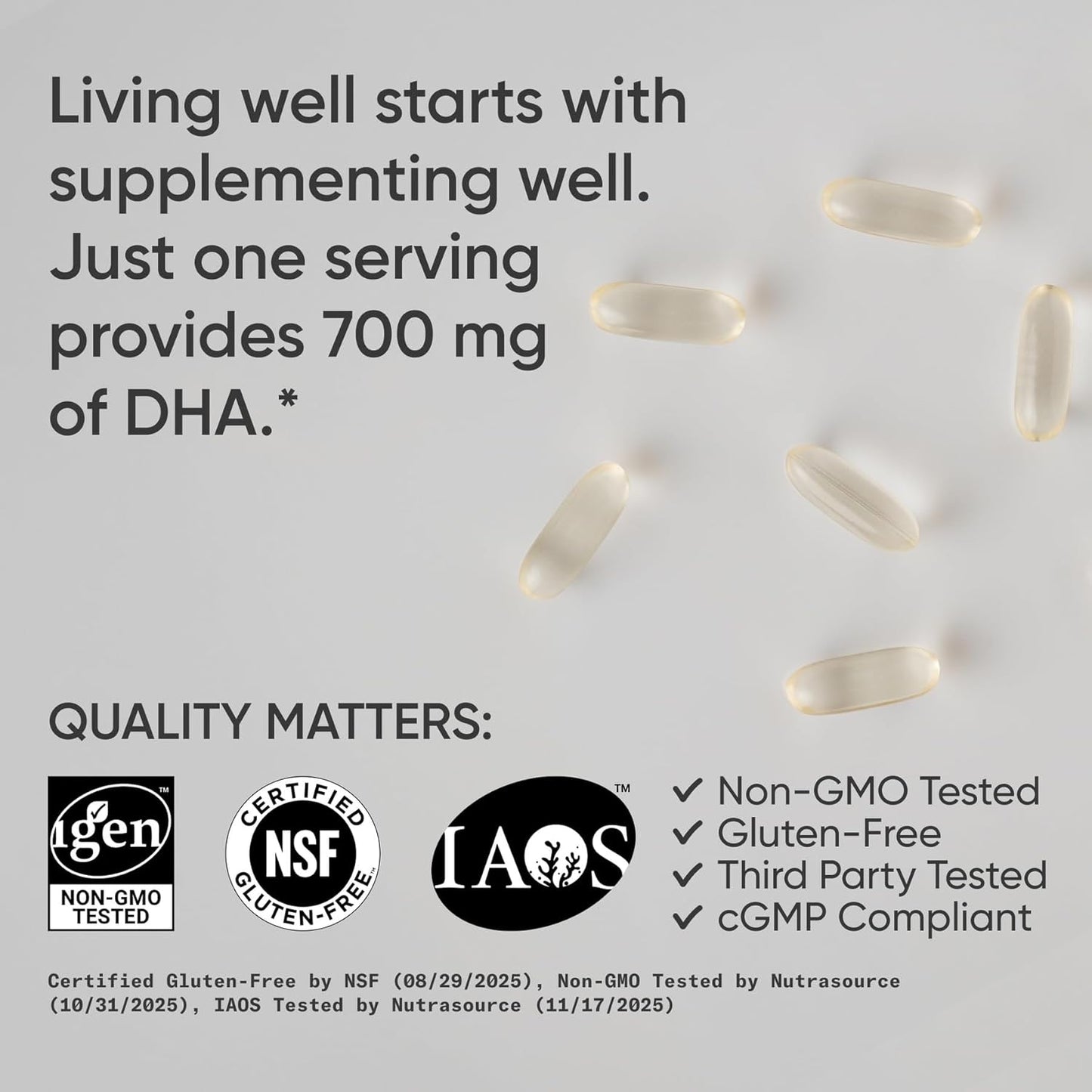 ® Vegan DHA 700Mg - Cognitive Support, Brain Support, Supplement with Omega-3 DHA from Algae Oil - Vegan Certified · Non-Gmo · Gluten Free - 90 Count Softgels