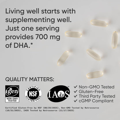 ® Vegan DHA 700Mg - Cognitive Support, Brain Support, Supplement with Omega-3 DHA from Algae Oil - Vegan Certified · Non-Gmo · Gluten Free - 90 Count Softgels