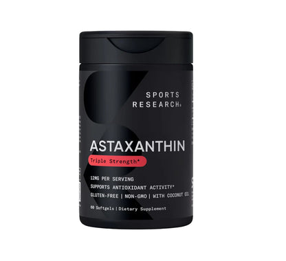 Sports Research Triple Strength Astaxanthin 12Mg with Organic Coconut Oil - Antioxidant Supplement, Non-Gmo Verified & Gluten Free - 60 Softgels