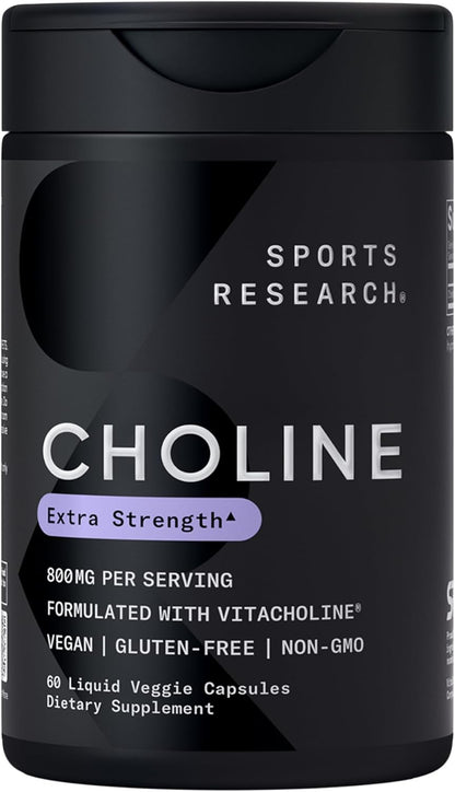 ® Extra Strength Choline 800 Mg - Essential Nutrient Featuring Vitacholine ® for Focus Support - Vegan Certified • Non-Gmo • Gluten Free - 60 Liquid Capsules