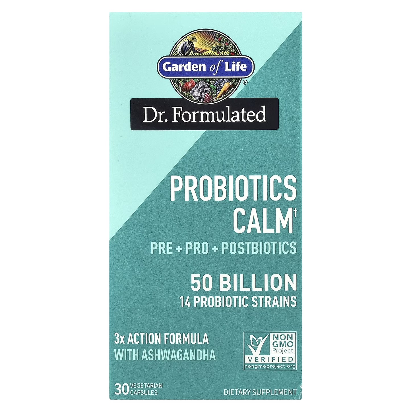 Dr Formulated Calm Daily 3-In-1 Complete Probiotics, Prebiotics & Postbiotics with Ashwagandha - PRE + PRO + POSTBIOTIC Supplement for Immune, Digestive & Mood Support - 30 Day Supply