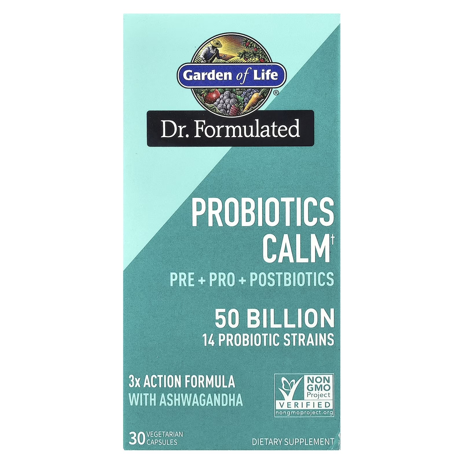 Dr Formulated Calm Daily 3-In-1 Complete Probiotics, Prebiotics & Postbiotics with Ashwagandha - PRE + PRO + POSTBIOTIC Supplement for Immune, Digestive & Mood Support - 30 Day Supply