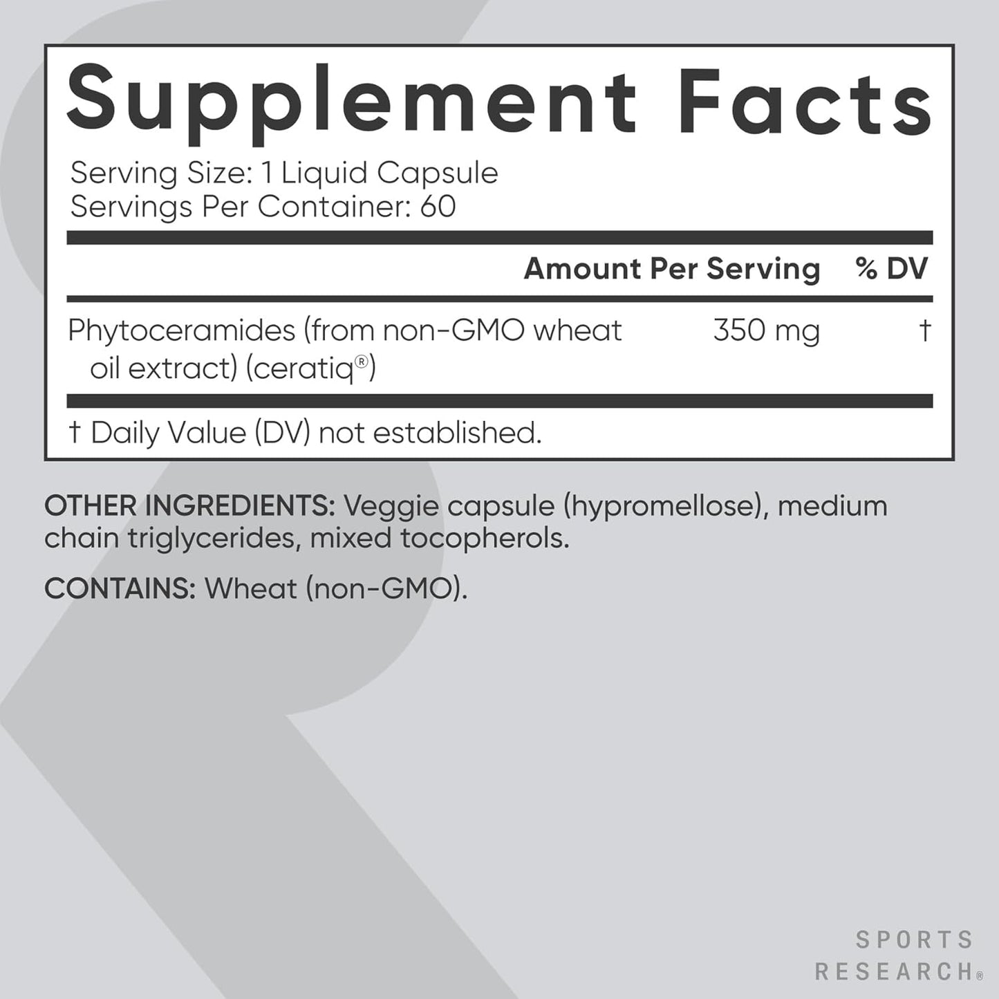 Phytoceramides 350 Mg per Liquid Veggie Capsule - Plant Derived Ceramides for Healthy Skin and Hydration - Made with Ceratiq® · Non-Gmo · Vegan Friendly - 60 Count