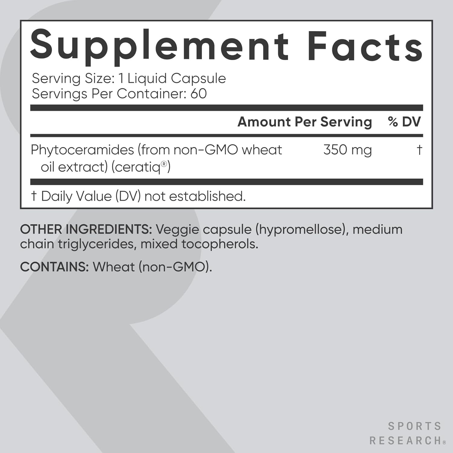 Phytoceramides 350 Mg per Liquid Veggie Capsule - Plant Derived Ceramides for Healthy Skin and Hydration - Made with Ceratiq® · Non-Gmo · Vegan Friendly - 60 Count