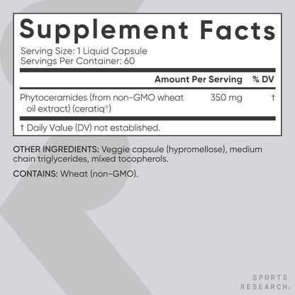 Phytoceramides 350 Mg per Liquid Veggie Capsule - Plant Derived Ceramides for Healthy Skin and Hydration - Made with Ceratiq® · Non-Gmo · Vegan Friendly - 60 Count
