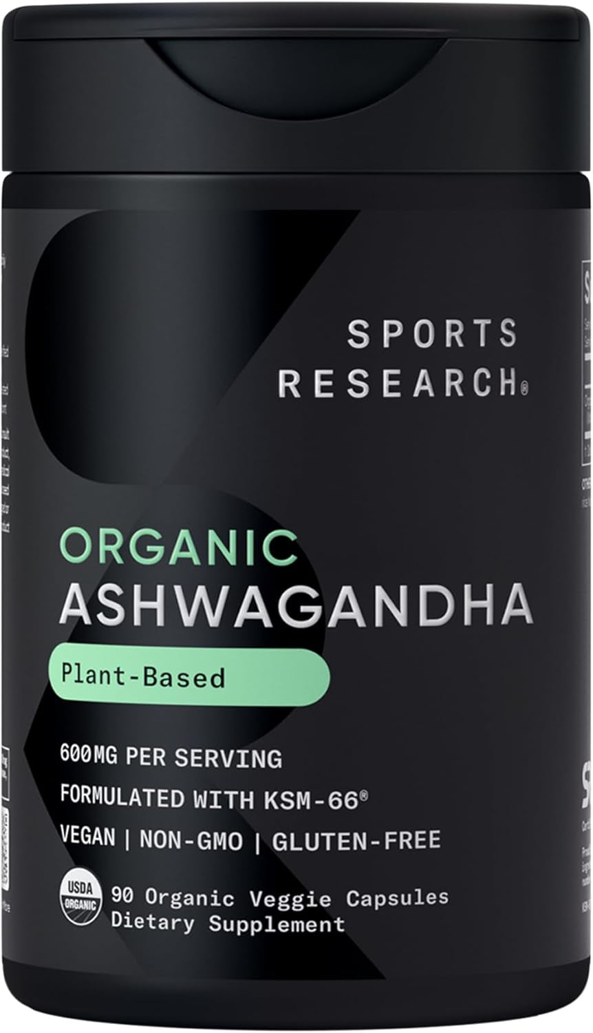 ® Organic Ashwagandha – Adaptogen for Relaxation, Calm & Sleep Support – Made with Organic KSM-66® – 600 Mg – Non-Gmo Verified, Gluten-Free, Certified Vegan – 90 Veggie Capsules