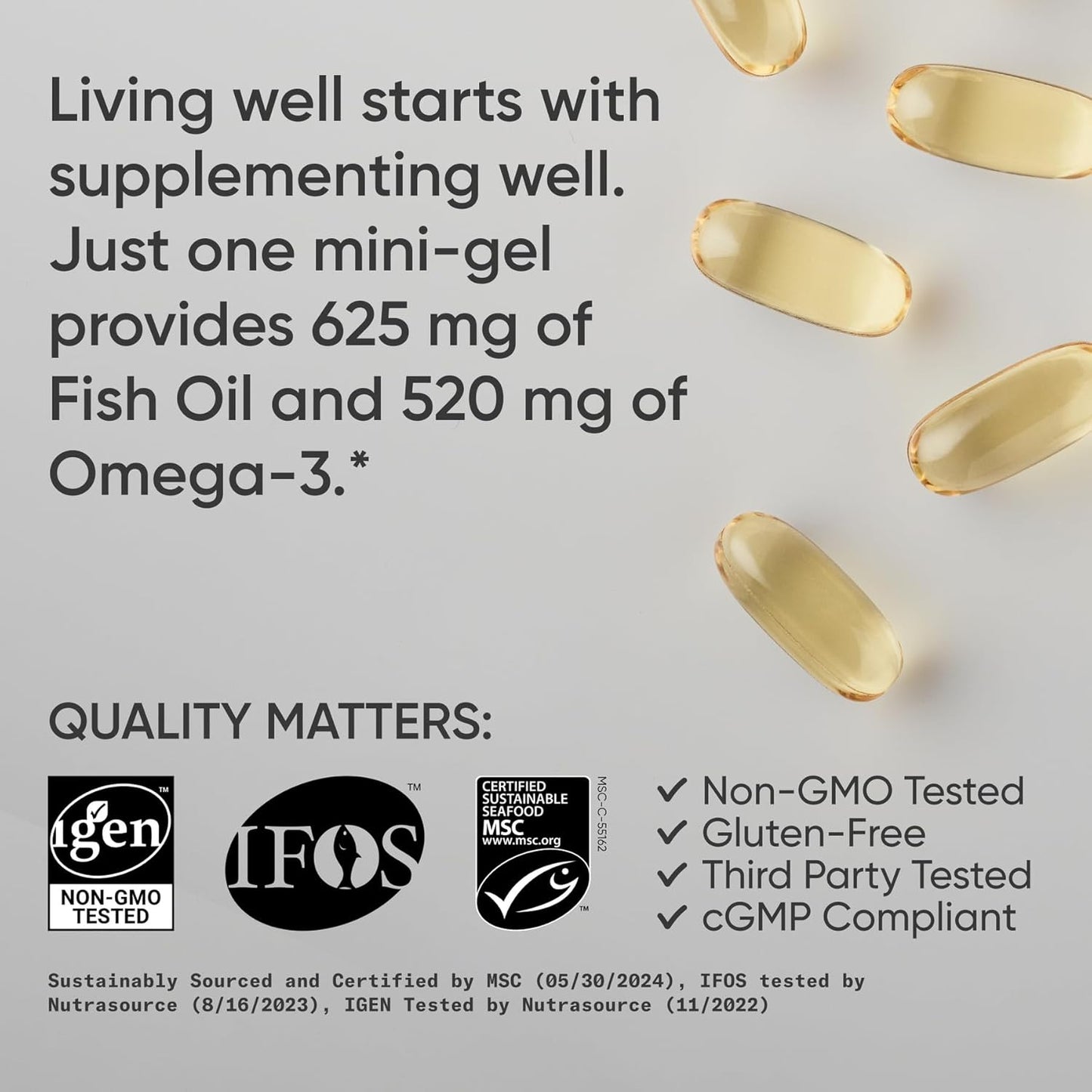 ® Omega-3 Fish Oil Minis from Wild Alaska Pollock, 120 Count | Easy to Swallow Mini-Softgel, Always Fresh Never Fishy, 690Mg EPA 260Mg DHA per Softgel, MSC Certified Sustainable, Non-Gmo
