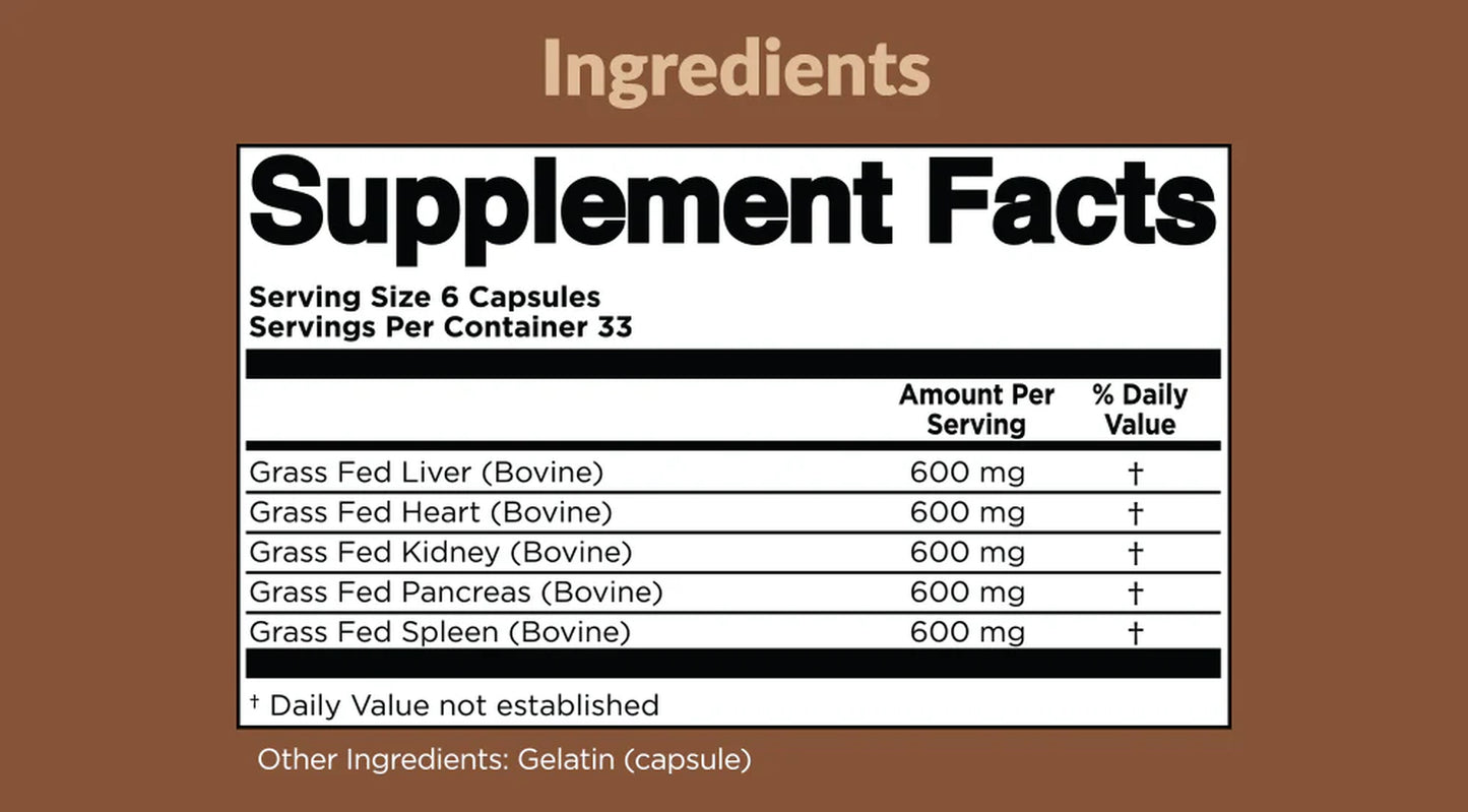 New Zealand Grass-Fed Beef Organ Complex — 5 Organs for Energy, Immunity & Hormone Support