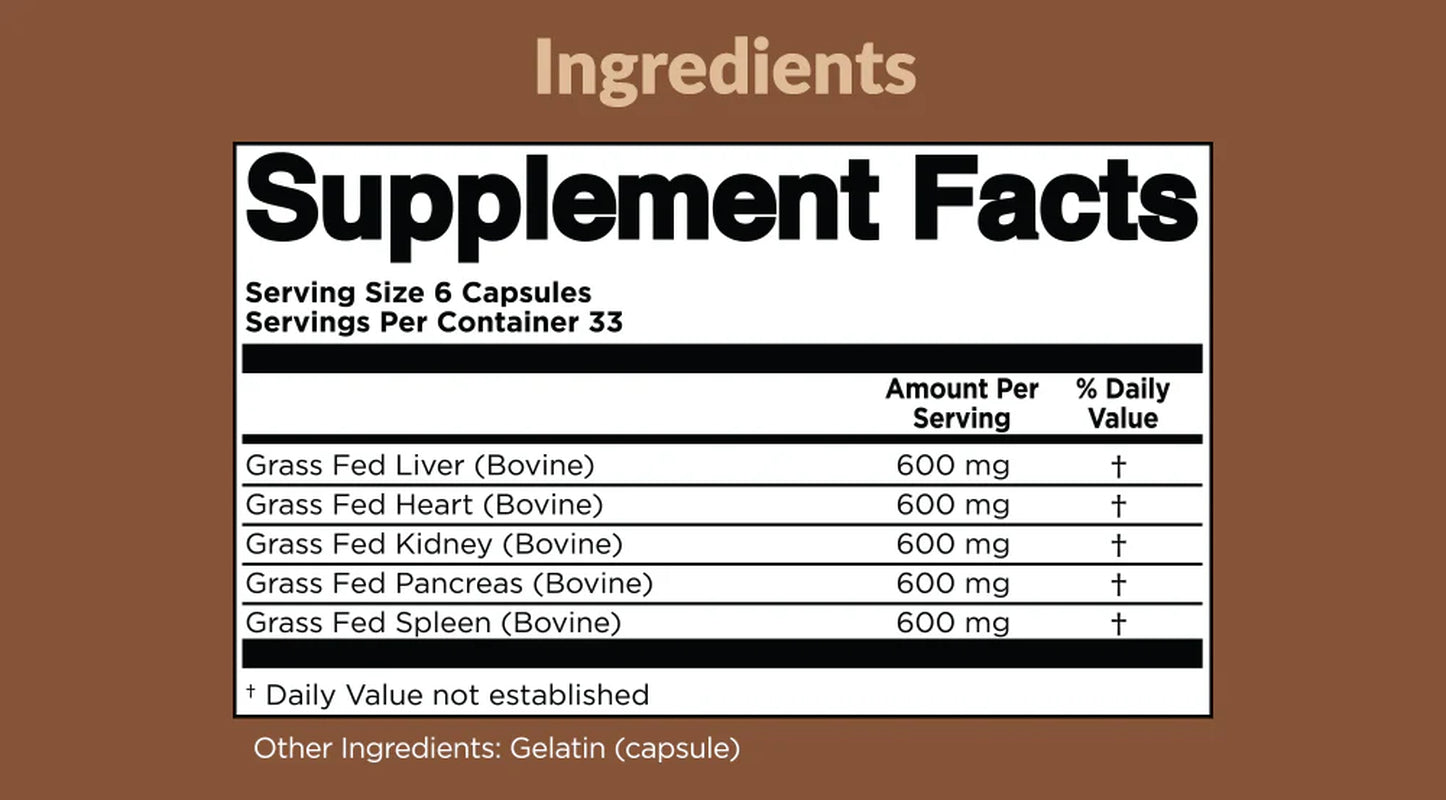 New Zealand Grass-Fed Beef Organ Complex — 5 Organs for Energy, Immunity & Hormone Support