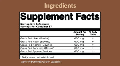 New Zealand Grass-Fed Beef Organ Complex — 5 Organs for Energy, Immunity & Hormone Support