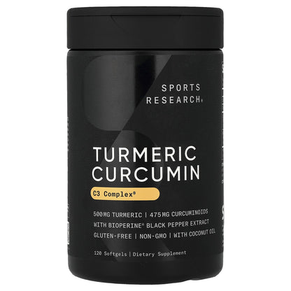 Sports Research Turmeric Curcumin C3 Complex 500 Mg 120 Softgels Dairy-Free,