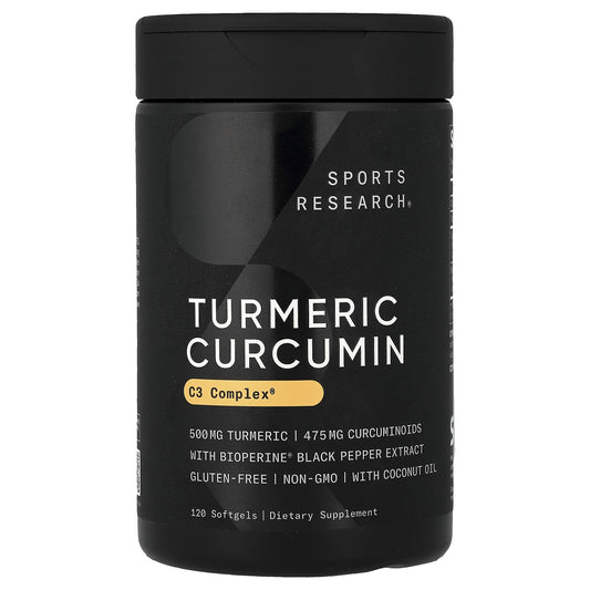 Sports Research Turmeric Curcumin C3 Complex 500 Mg 120 Softgels Dairy-Free,