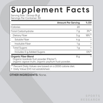 ® Organic Fiber Unflavored – Organic Fiber Powder - Daily Psyllium Husk and Prebiotic Agave Inulin, Helps Maintain Regularity* with Soluble & Insoluble Fiber - Easy to Mix, 30 Servings
