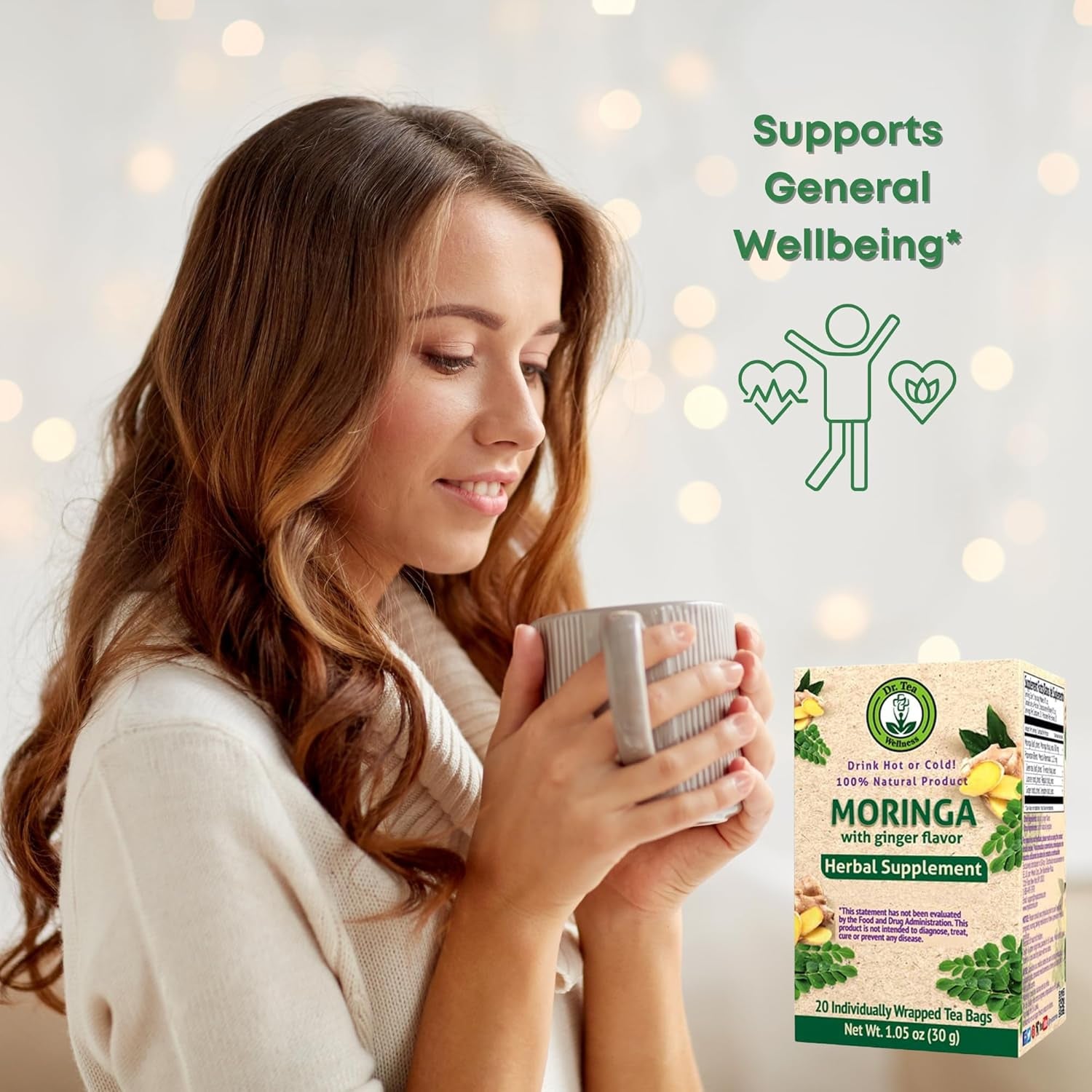 Wellness Moringa Herbal Tea with Ginger Flavor - 20 Tea Bags