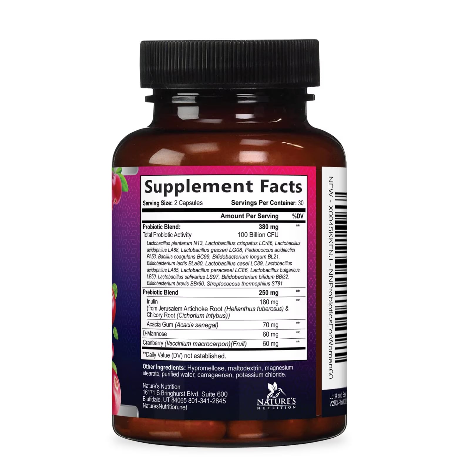 Probiotics for Women - Probiotic Blend 100 Billion CFU per Serving - Women'S Probiotic for Targeted Vaginal & Digestive Health Support - 16 Strains, Cranberry, Prebiotics - Bottled USA - 60 Capsules