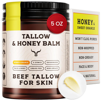 Beef Tallow for Skin - Tallow and Honey Balm for Face - Gift Ready - Tallow Face Moisturizer - Beef Tallow Moisturizer - Tallow Balm - Grass Fed Beef Tallow for Skin - Tallow Face Cream Lotion