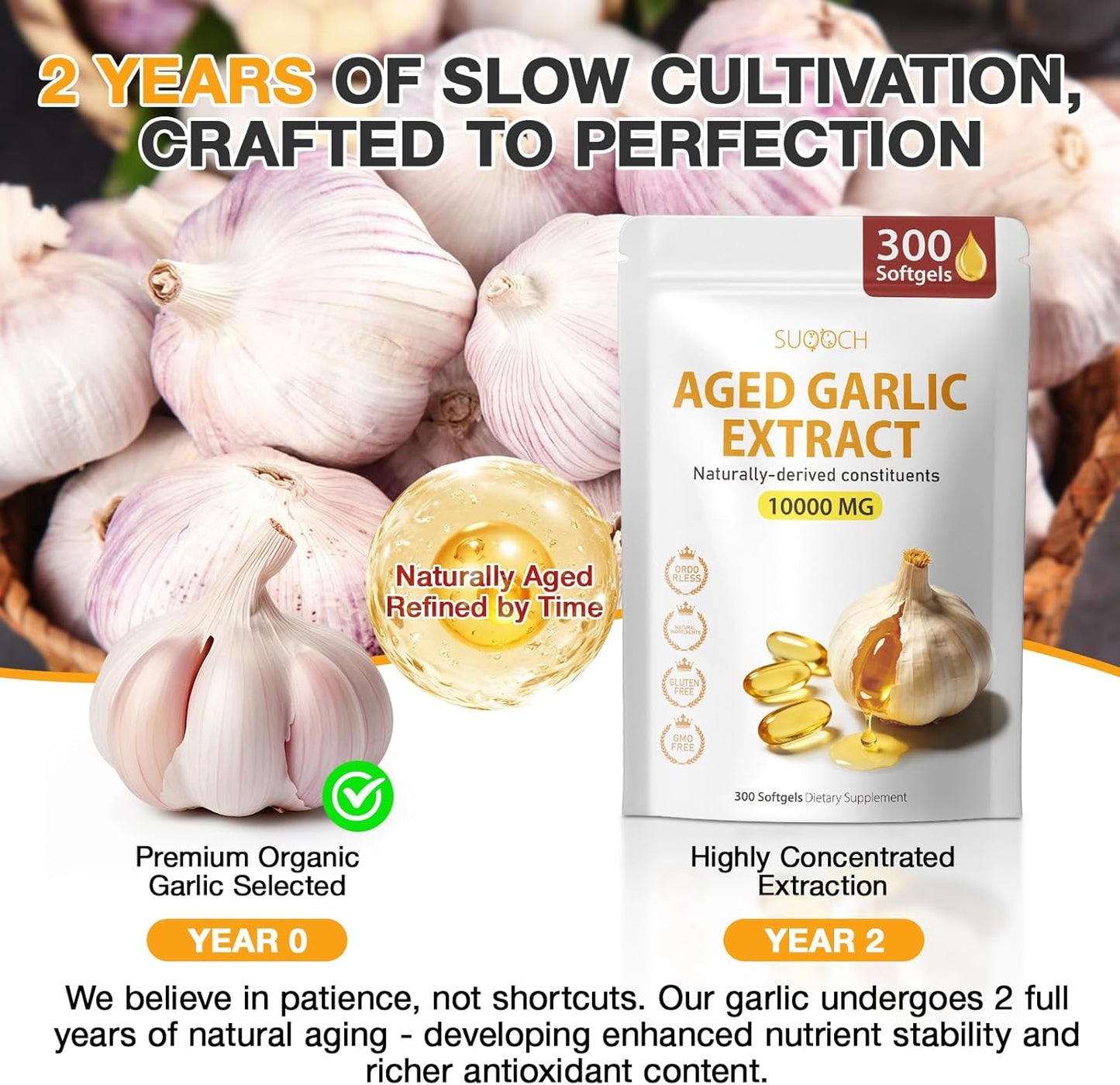 Aged Garlic Extract - 300 Count Aged Garlic Supplements for Daily Wellness & Cardiovascular Wellness Routines, Non-Gmo, All-Natural Softgels, Pure Antiox Wellness