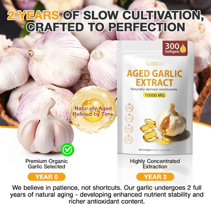 Aged Garlic Extract - 300 Count Aged Garlic Supplements for Daily Wellness & Cardiovascular Wellness Routines, Non-Gmo, All-Natural Softgels, Pure Antiox Wellness
