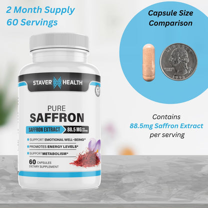 Saffron Supplement 88.5 Mg – Saffron Extract Capsules – Supports Mood Balance & Emotional Wellness – 60 Veggie Capsules –