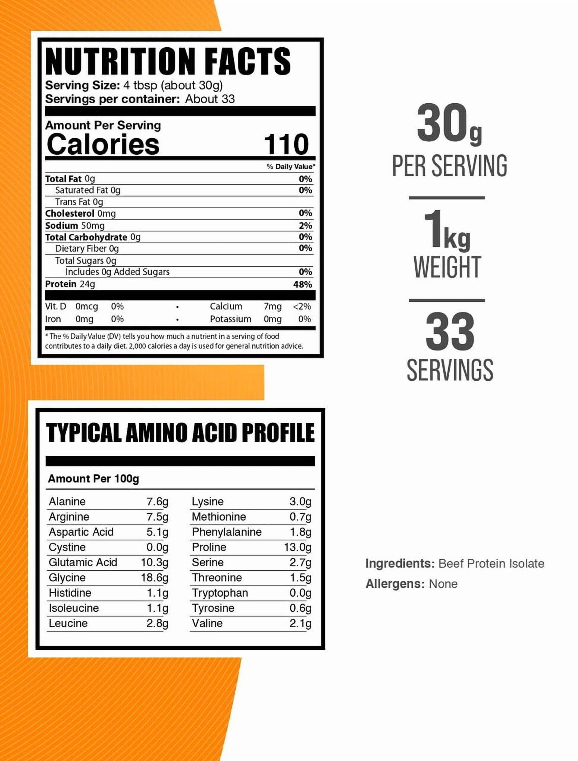 Bulksupplements Beef Protein Isolate Powder - Beef Protein Powder, Dairy Free & Lactose Free - 30G per Serving, 1Kg (2.2 Lbs)
