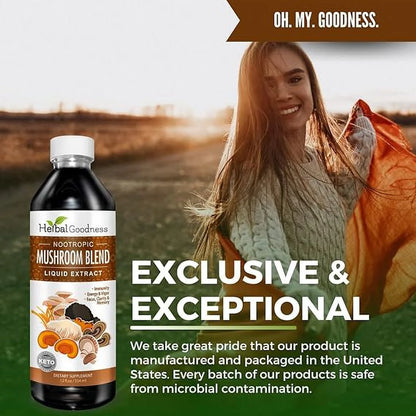 Mushroom Supplements Blends Liquid Extract 12Fl.Oz, Reishi, Chaga, Turkey Tails, Organic Lion'S Mane, Nootropic Brain Supplements for Memory and Focus -