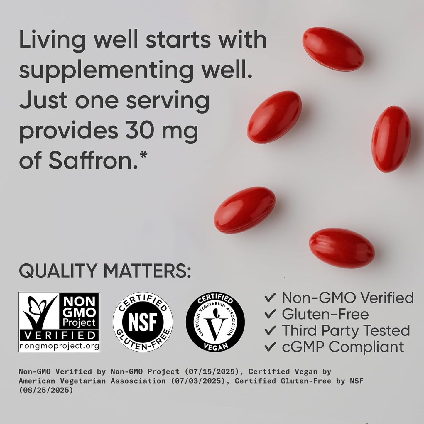 ® Pure Saffron Supplement, 30 Mg - Mood & Stress Support - Made W/Affron® Saffron Extract - Vegan Certified · Non-Gmo · Gluten Free – 60 Veggie Softgels
