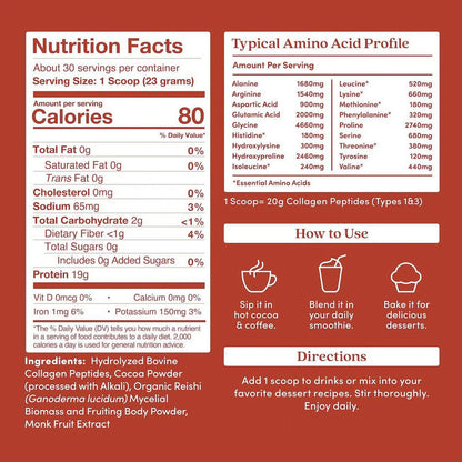 Chocolate Collagen Peptides Powder, Grass-Fed Pasture-Raised Hydrolyzed Type 1 & 3 Protein, Gut Health + Joint, Hair, Skin, Nails, Sugar-Free (24.34 Oz)