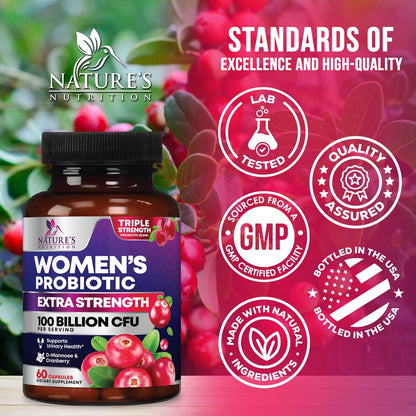Probiotics for Women - Probiotic Blend 100 Billion CFU per Serving - Women'S Probiotic for Targeted Vaginal & Digestive Health Support - 16 Strains, Cranberry, Prebiotics - Bottled USA - 60 Capsules