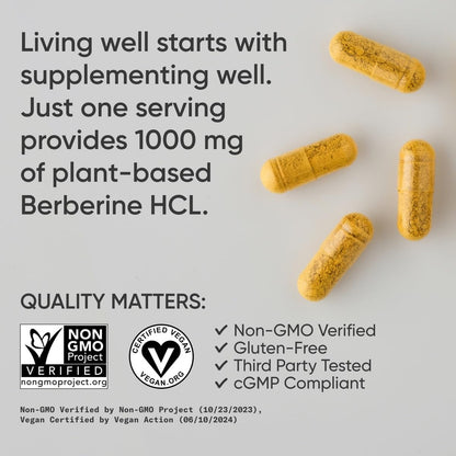 Berberine - Herbal Ayurvedic Metabolic Health Support - 1000 Mg - 60 Capsules - Vegan Certified, Gluten-Free, Non-Gmo