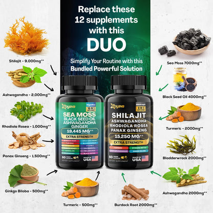 Dynamic Vitality Boost Duo: Sea Moss & Shilajit