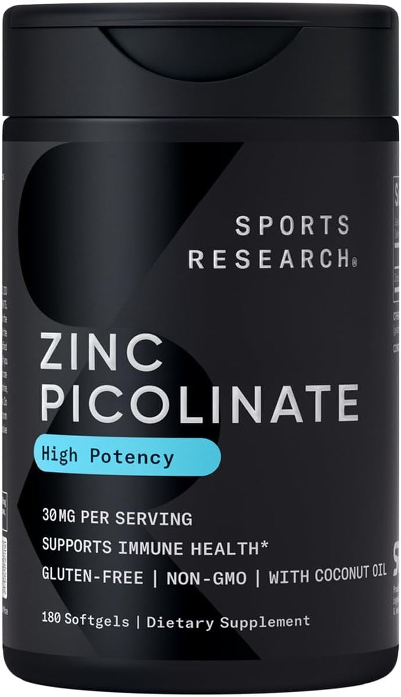 High Potency Zinc Picolinate 30Mg with Organic Coconut Oil | Highly Absorbable Zinc Supplement for Healthy Immune & Enzyme Function - Non-Gmo Tested & Gluten-Free (180 Liquid Softgels)